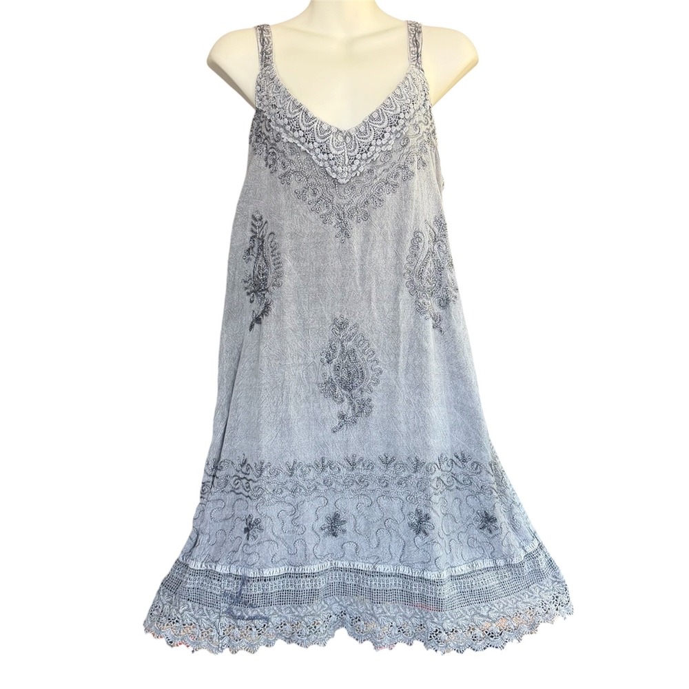 Advance Apparels Embroidered Midi Sun Dress Acid Wash Sleeveless Boho Women S